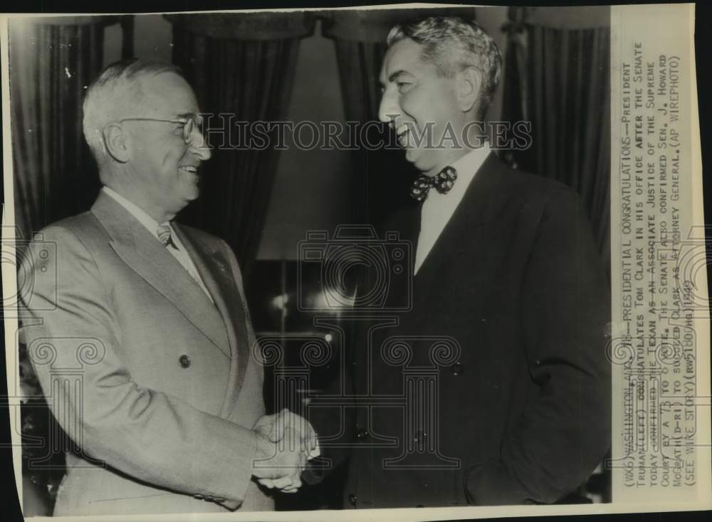 1949 Press Photo President Truman with Tom Clark of Supreme Court, Washington - Historic Images