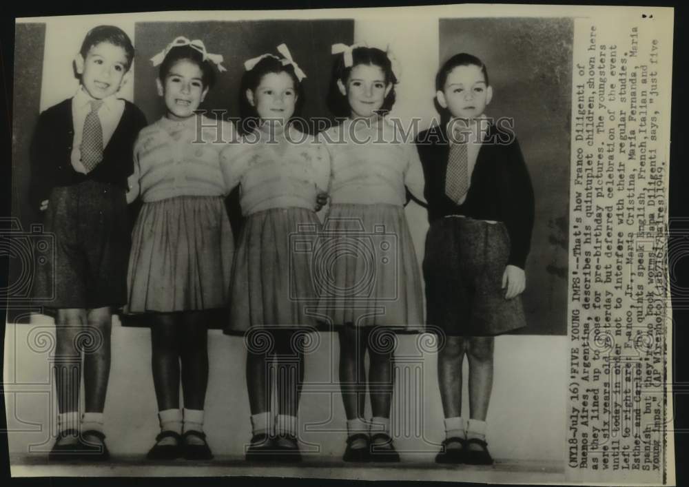 1949 Franco Diligenti Quintuplets, Children from Argentina - Historic Images