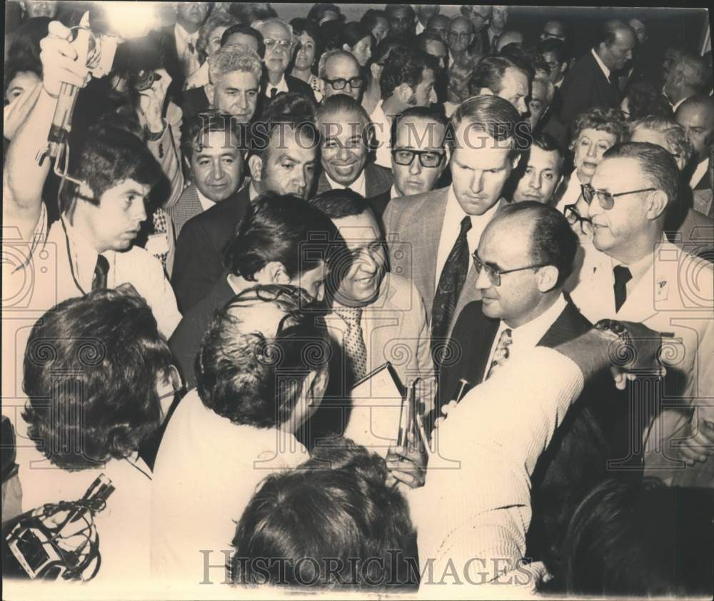 President of Mexico Luis Echeverria smiles at sea of Spectators - Historic Images