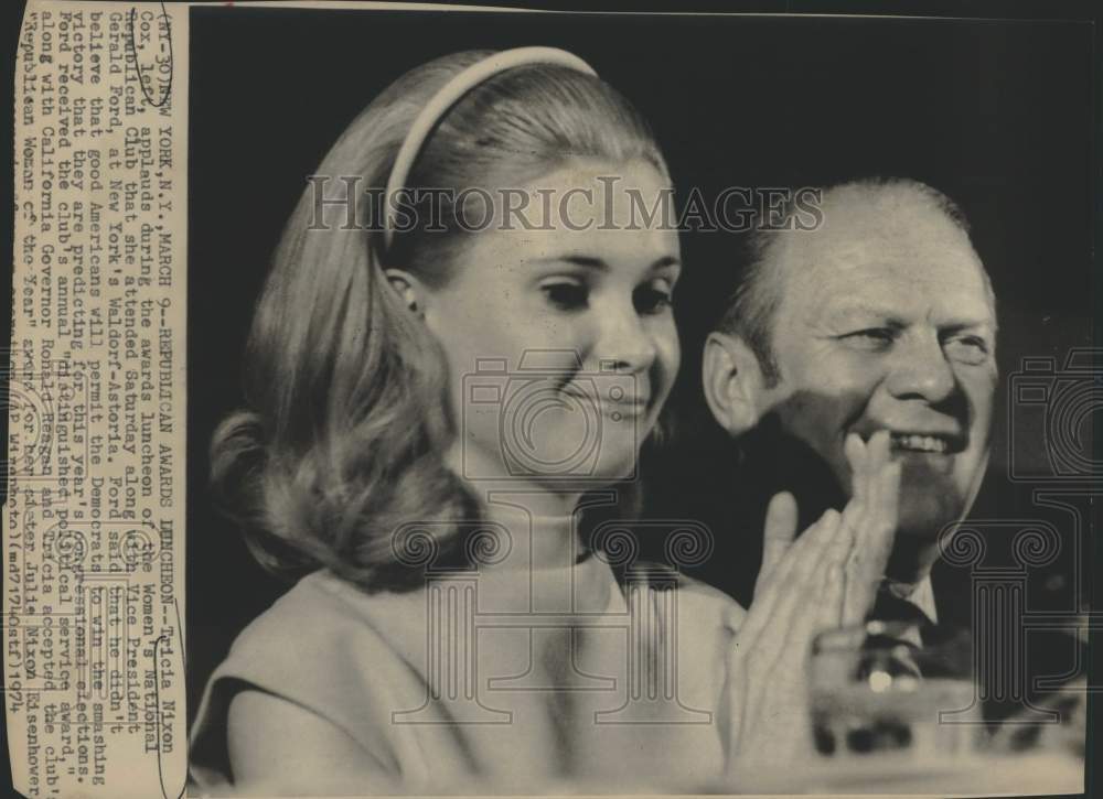 1974 Press Photo Tricia Nixon Cox at Women&#39;s National Republican Club Luncheon - Historic Images