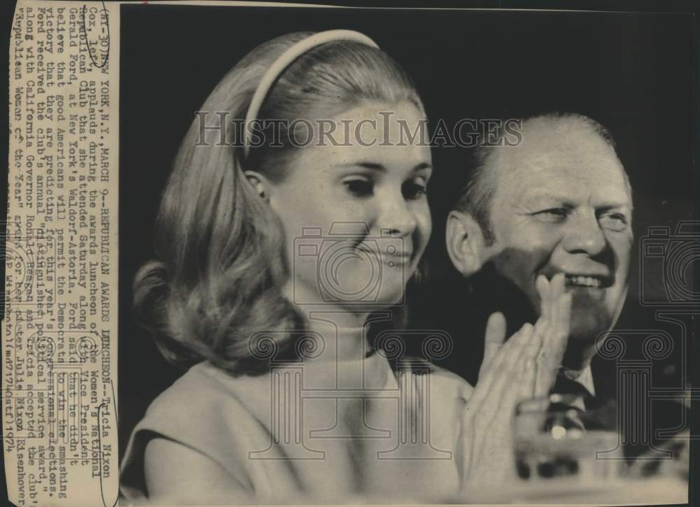 1974 Press Photo Tricia Nixon Cox at Women's National Republican Club Luncheon - Historic Images
