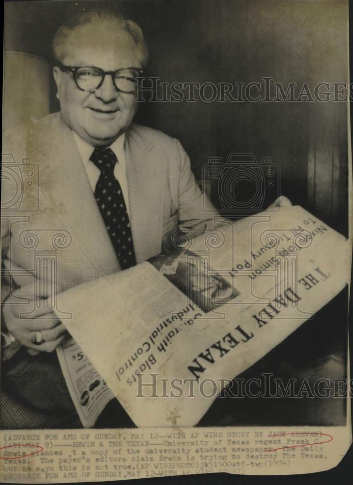 1974 University of Texas regent Frank C. Erwin with The Daily Texas - Historic Images