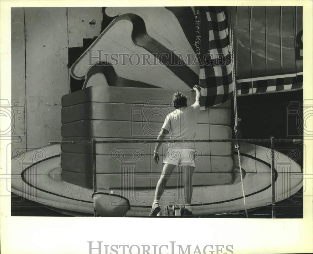 1989 Artist Harry Folk Touches Up Butter Krust Sign, San Antonio-Historic Images