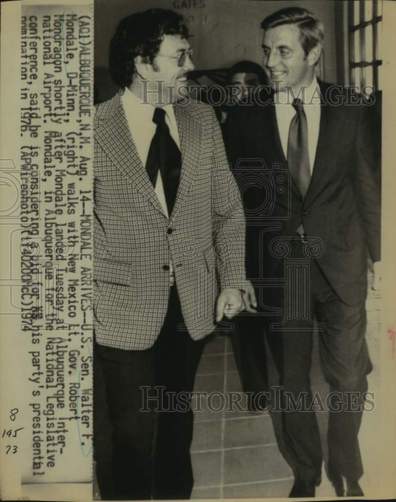 1974 Walter F. Mondale with Robert Mondragon at Albuquerque Airport - Historic Images