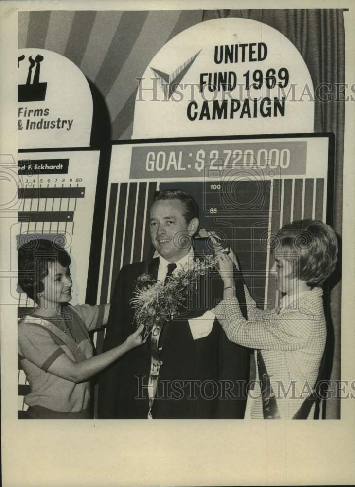 1968 Press Photo Sara Hester, Don Garrett and Pat Pilat at Miss United Fund - Historic Images