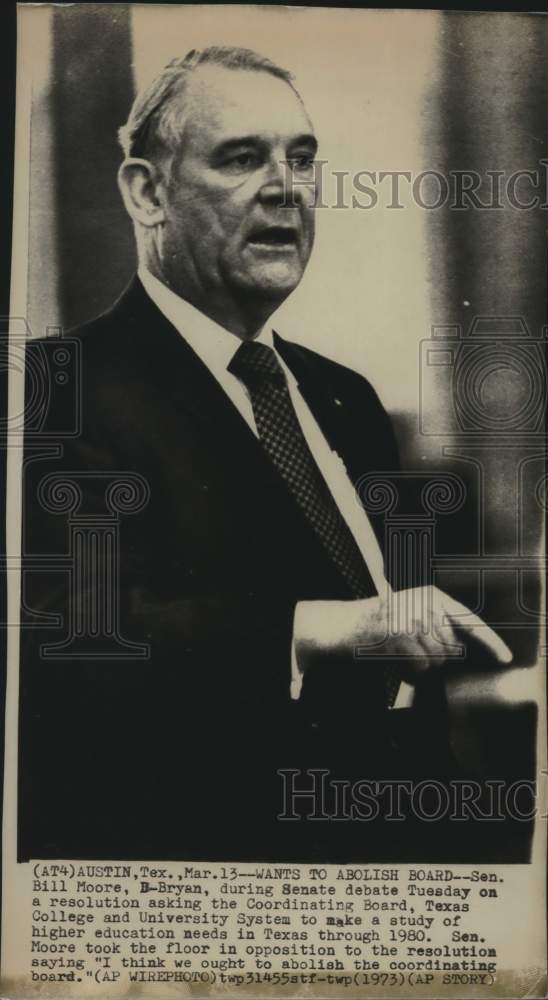 1973 Press Photo Senator Bill Moore at Austin Texas Senate Debate - Historic Images