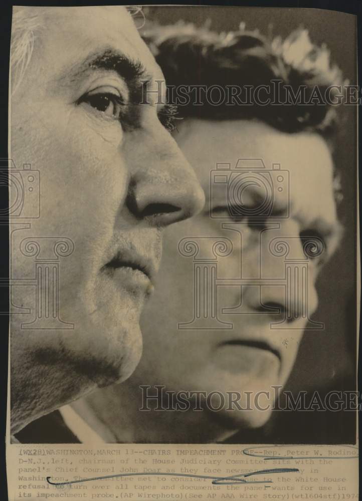 1974 Press Photo Representative Peter W. Rodino with John Doar, Washington - Historic Images