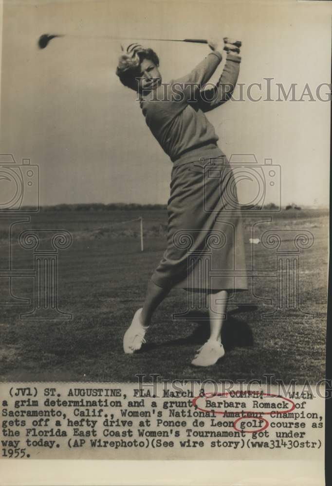 1955 Press Photo Golfer Barbara Womack at Ponce de Leon golf course, Florida- Historic Images