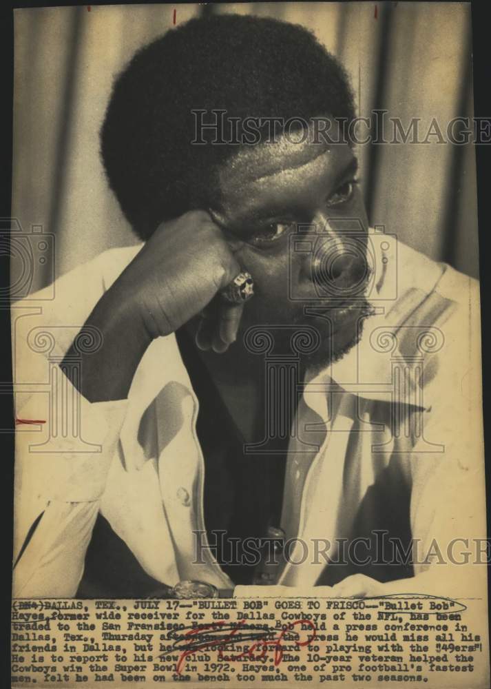 1975 Press Photo "Bullet Bob" Hayes traded to San Francisco Forty Niners, Texas - Historic Images