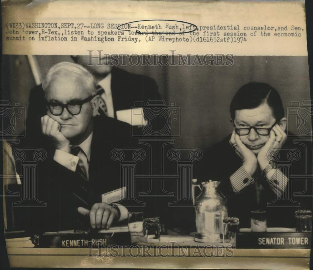 1974 Press Photo Kenneth Rush and John Tower at summit meeting in Washington - Historic Images