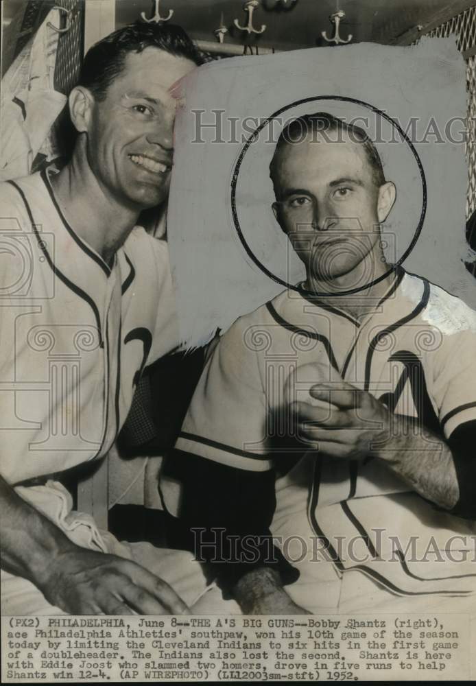 1952 Press Photo Philadelphia Athletics' Bobby Shantz, Eddie Joost, Philadelphia- Historic Images