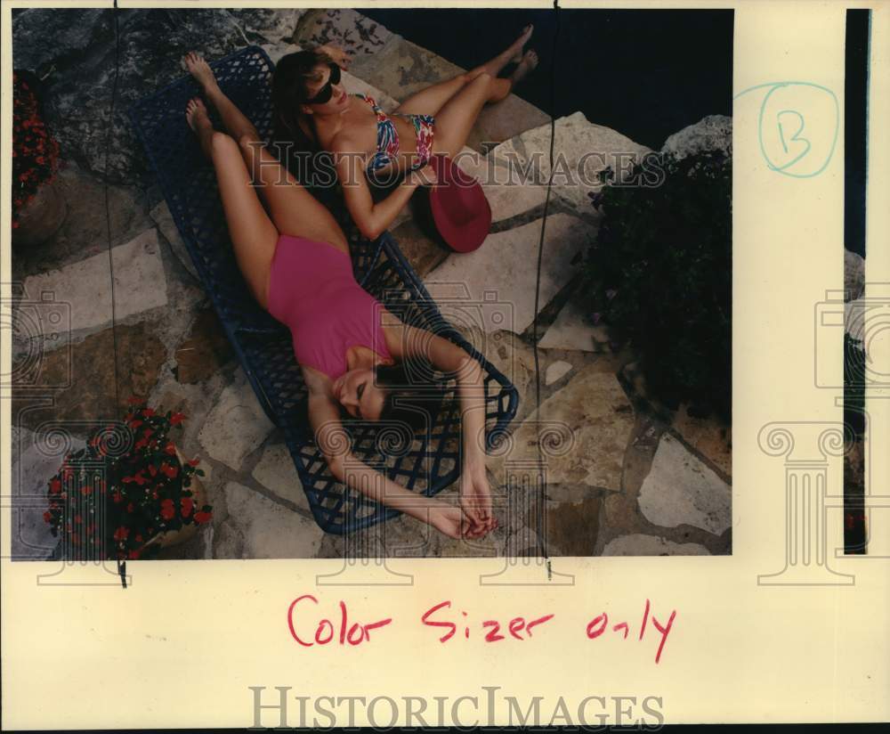 1993 Ladies modeling swimwear fashions, Texas - Historic Images