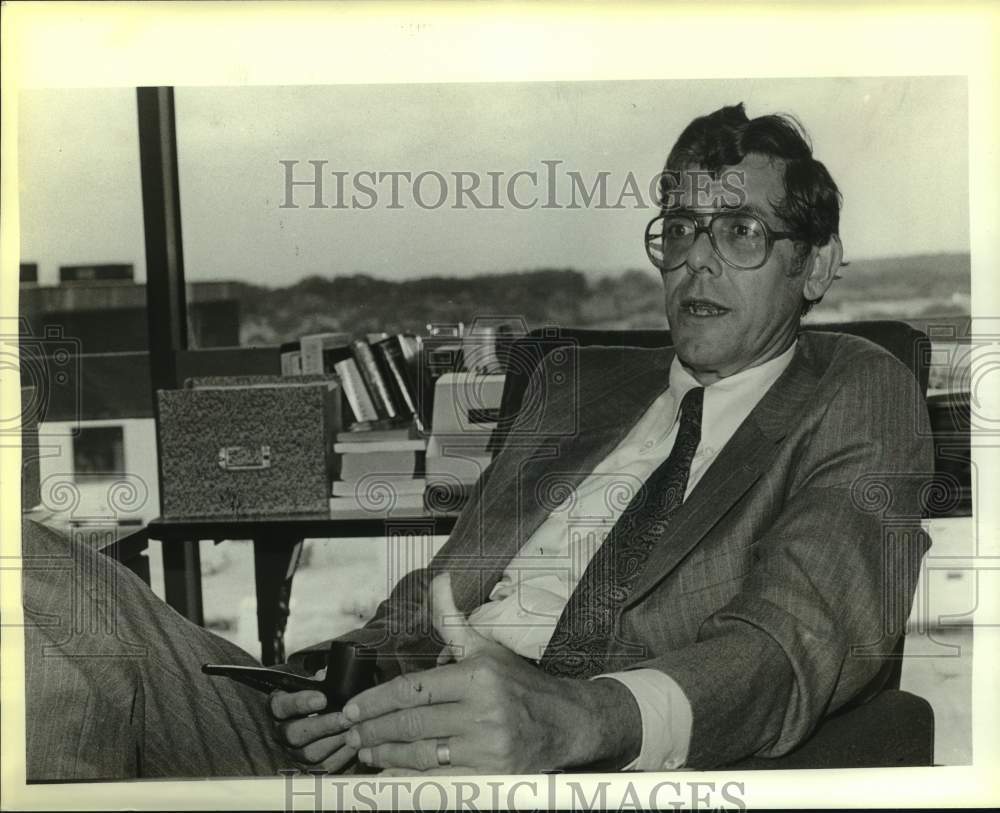 1985 Dr. Dwight Henderson at his desk at UTSA, Texas-Historic Images