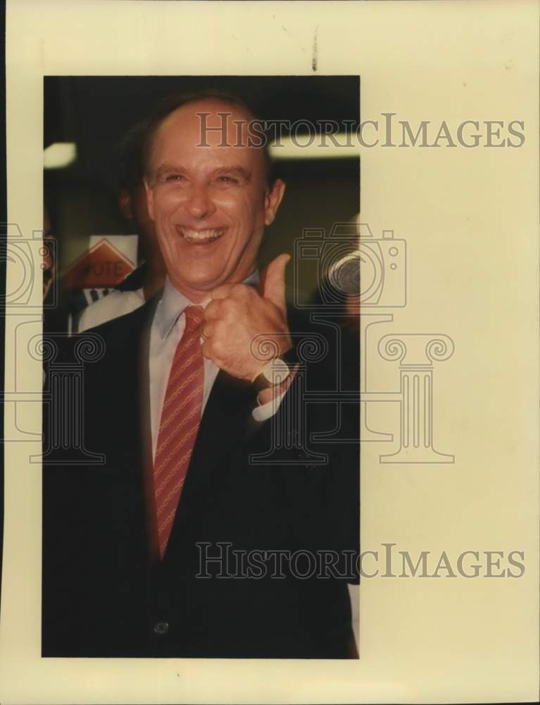 1991 Nelson Wolff signaling &quot;thumb&#39;s up,&quot; Texas-Historic Images