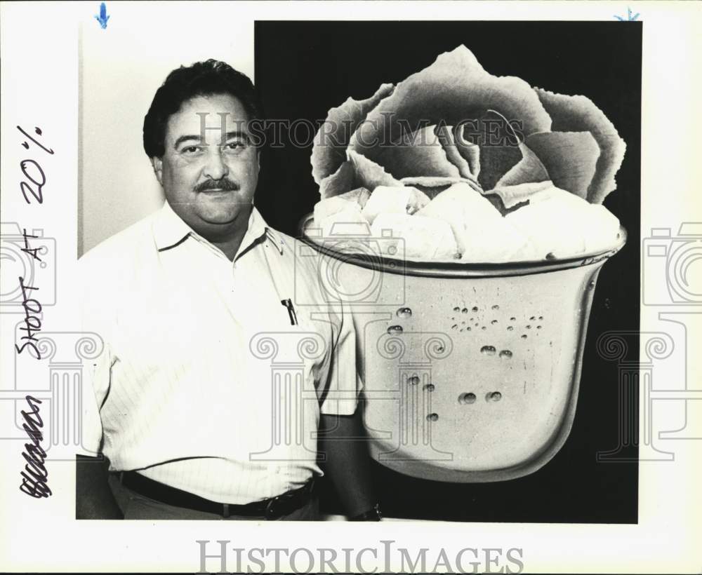 1993 Artist Rudy Trevino next to &quot;Lettuce on Ice&quot; painting, Texas-Historic Images