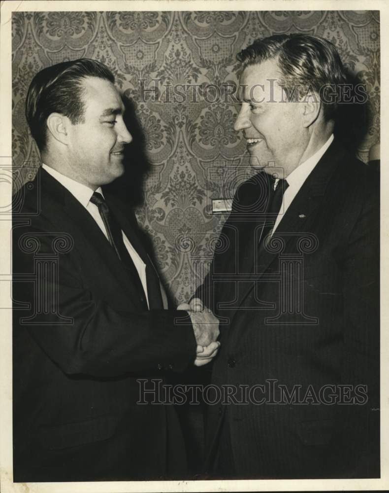 1966 R.L. Willis shakes hands with Senator Ralph W. Yarborough.-Historic Images