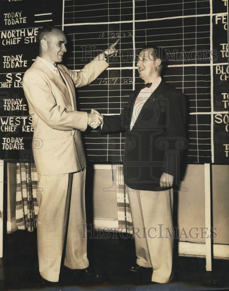 1954 Vernon Willoughby, director of Sommers Drug Stores, shows chart-Historic Images