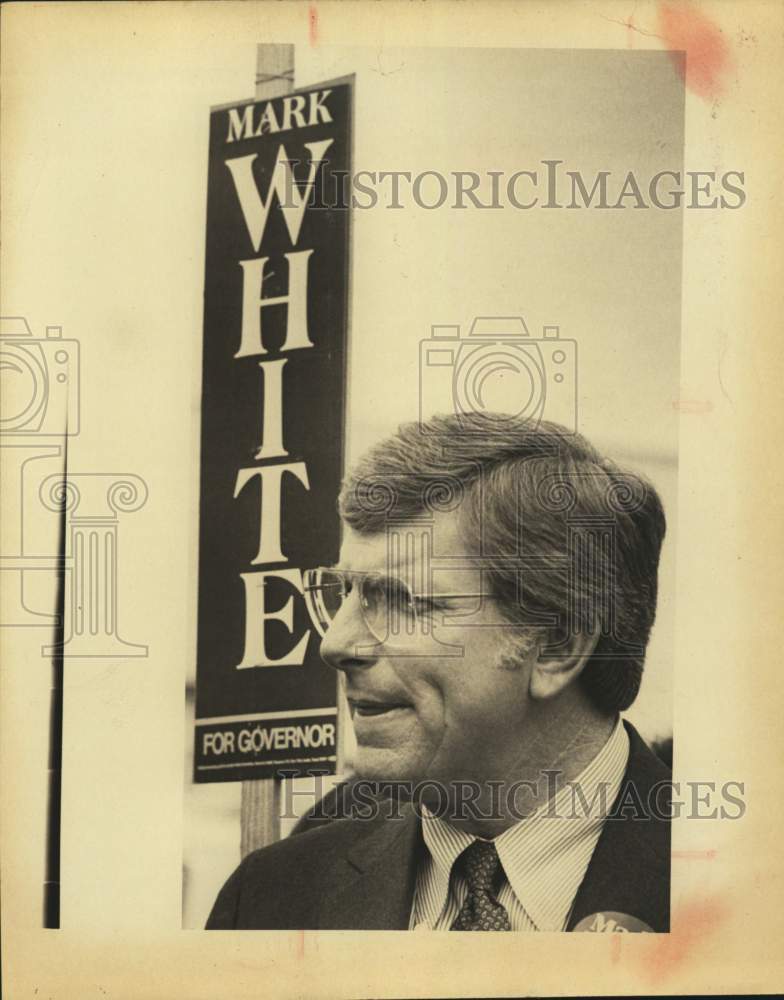 1982 Mark White, candidate for Governor, with campaign sign, Texas-Historic Images