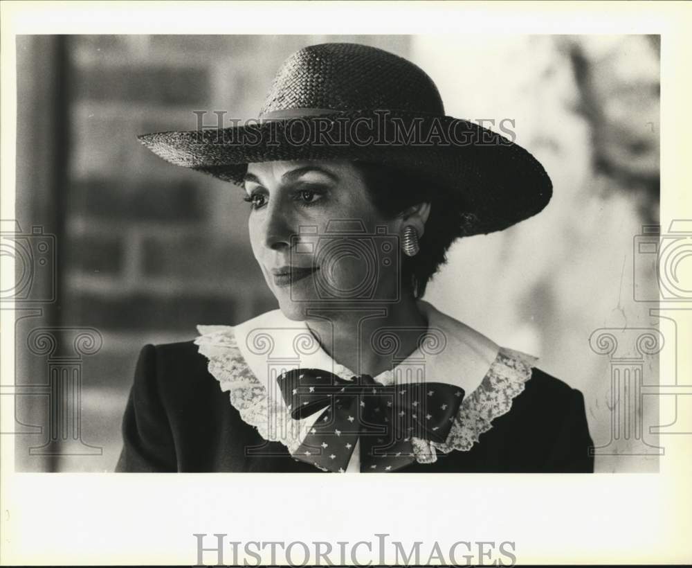 1987 Rozi Guajardo modeling fashion hat-Historic Images