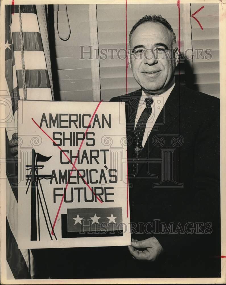1966 Henry B. Gonzalez with poster for American ships-Historic Images