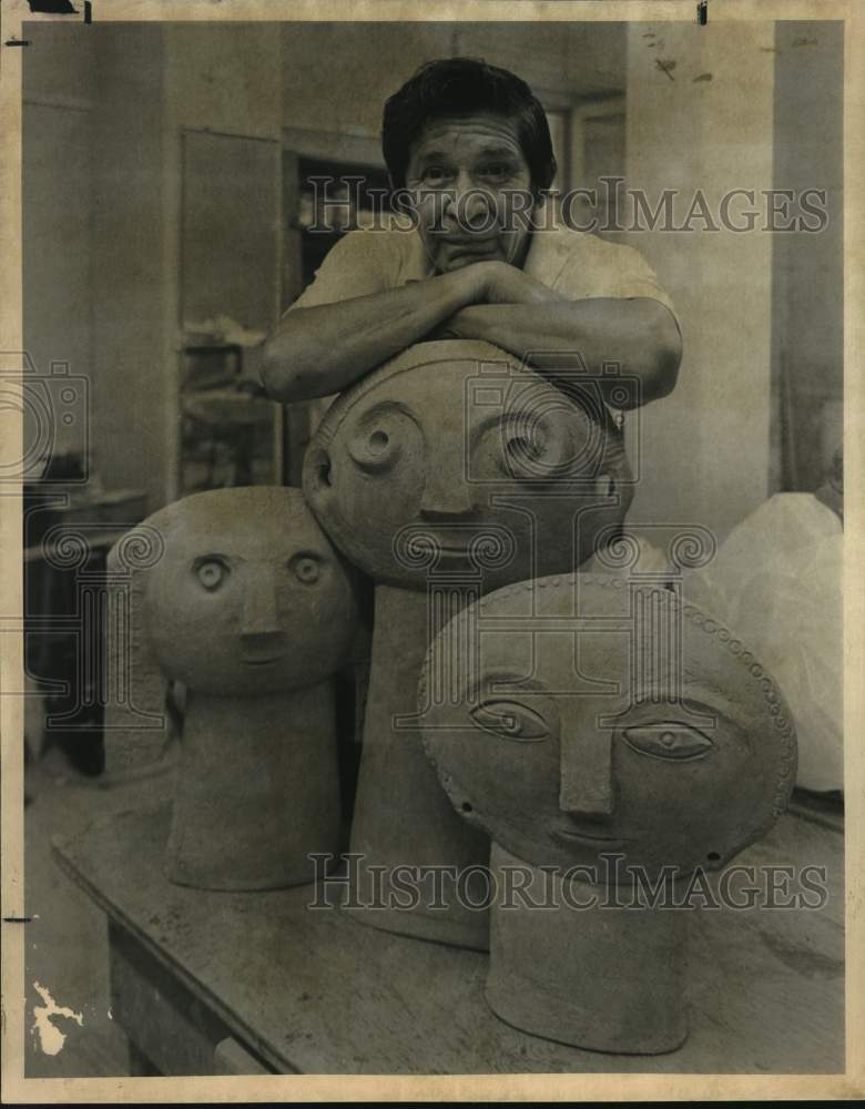 1982 Luis Guzman, with his art at Southwest Craft Center-Historic Images