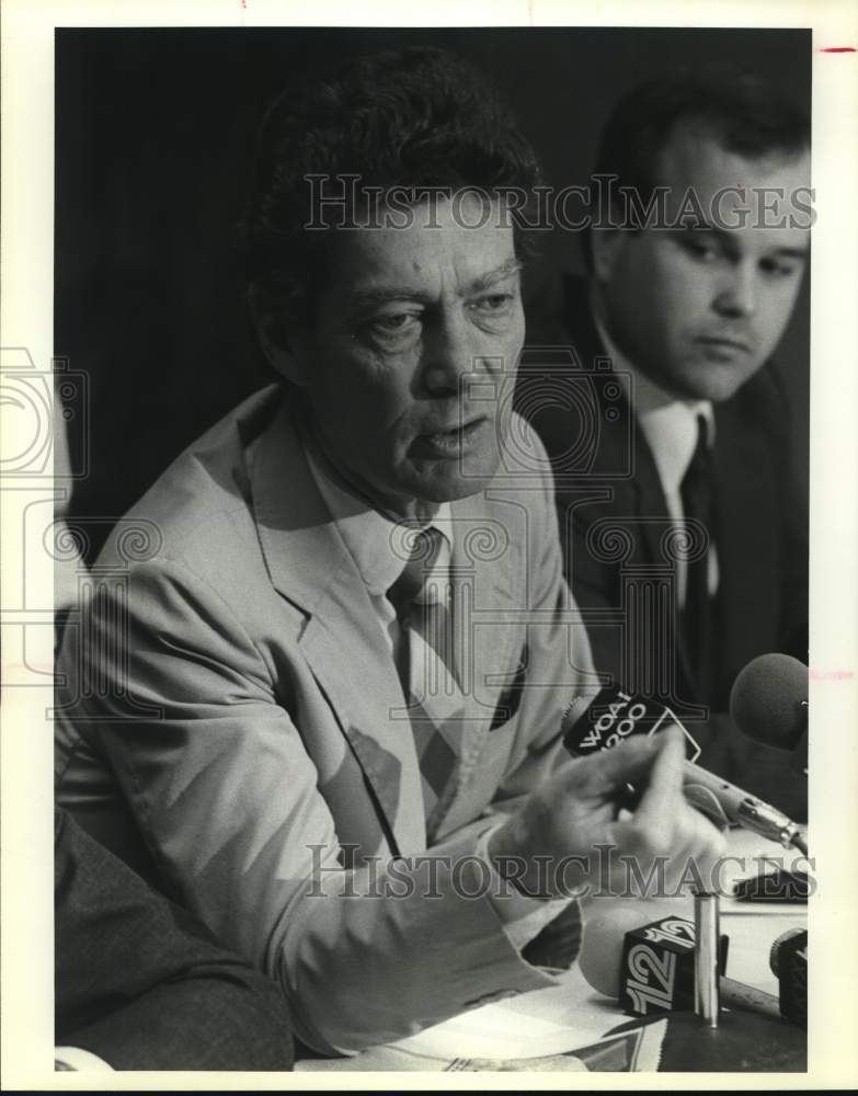 1983 Ambassador Hamilton Whyte speaking at press conference, Texas-Historic Images