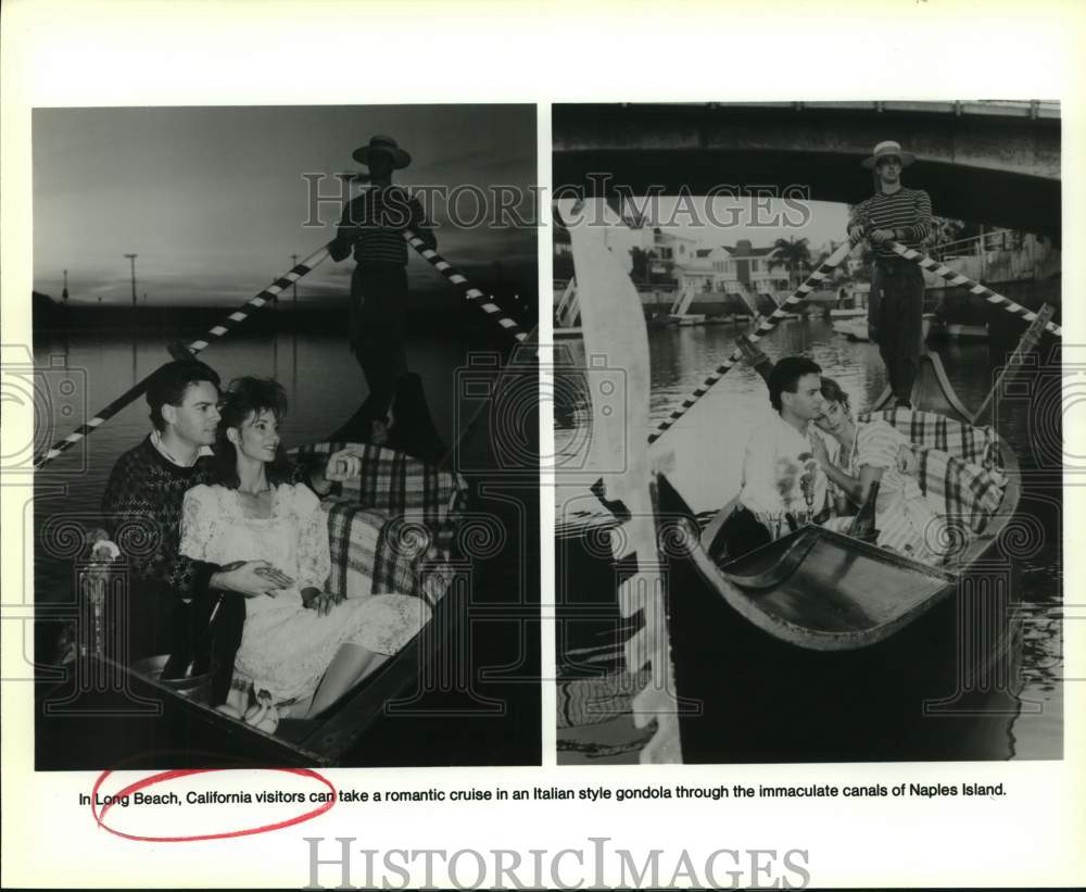 Couples Cruise In Gondolas on Naples Island, Long Beach, California-Historic Images