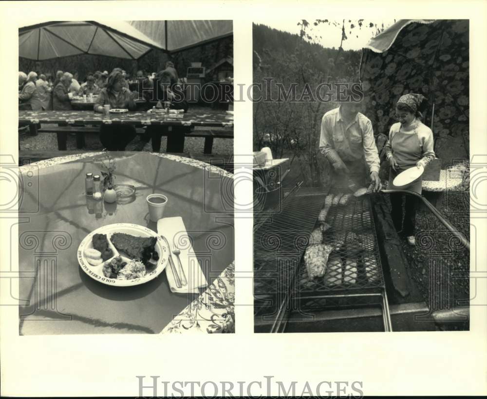 Tourists In Alaska Enjoy All-You-Can-East Salmon Bake-Historic Images