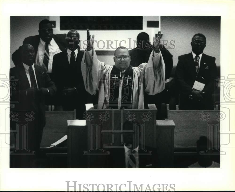 1992 Reverend Greg Jones gives sermon at new Baptist Church, Texas-Historic Images