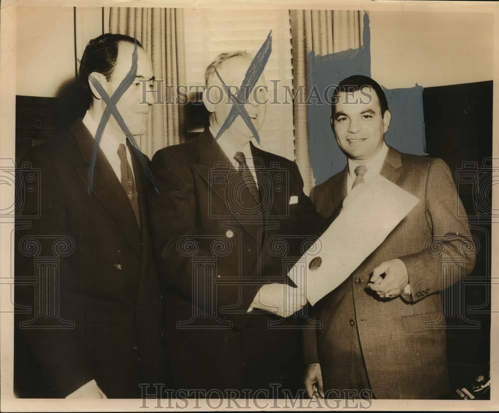 Frank M. Valdez and gentlemen holding certificate-Historic Images