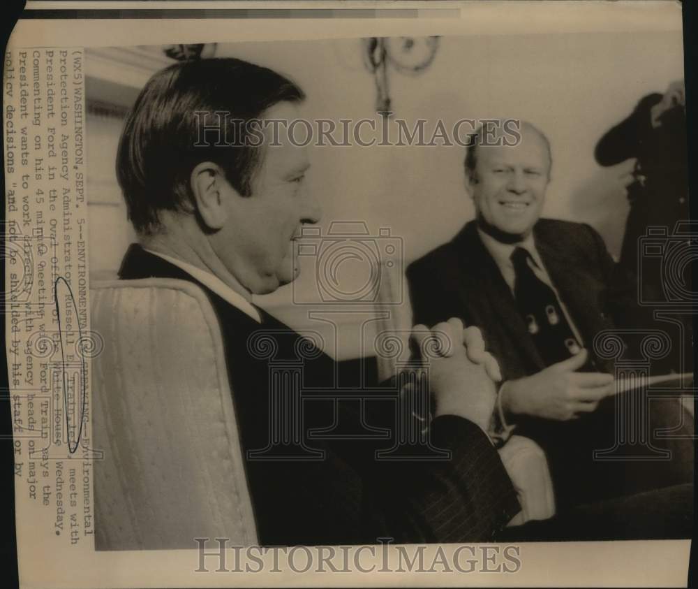 Russell E. Train meeting with President Ford in Washington-Historic Images