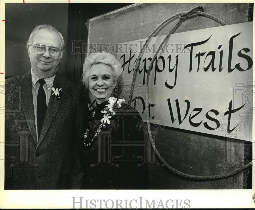 1985 Dr. Ed West at his retirement party with wife Mickey, Texas-Historic Images