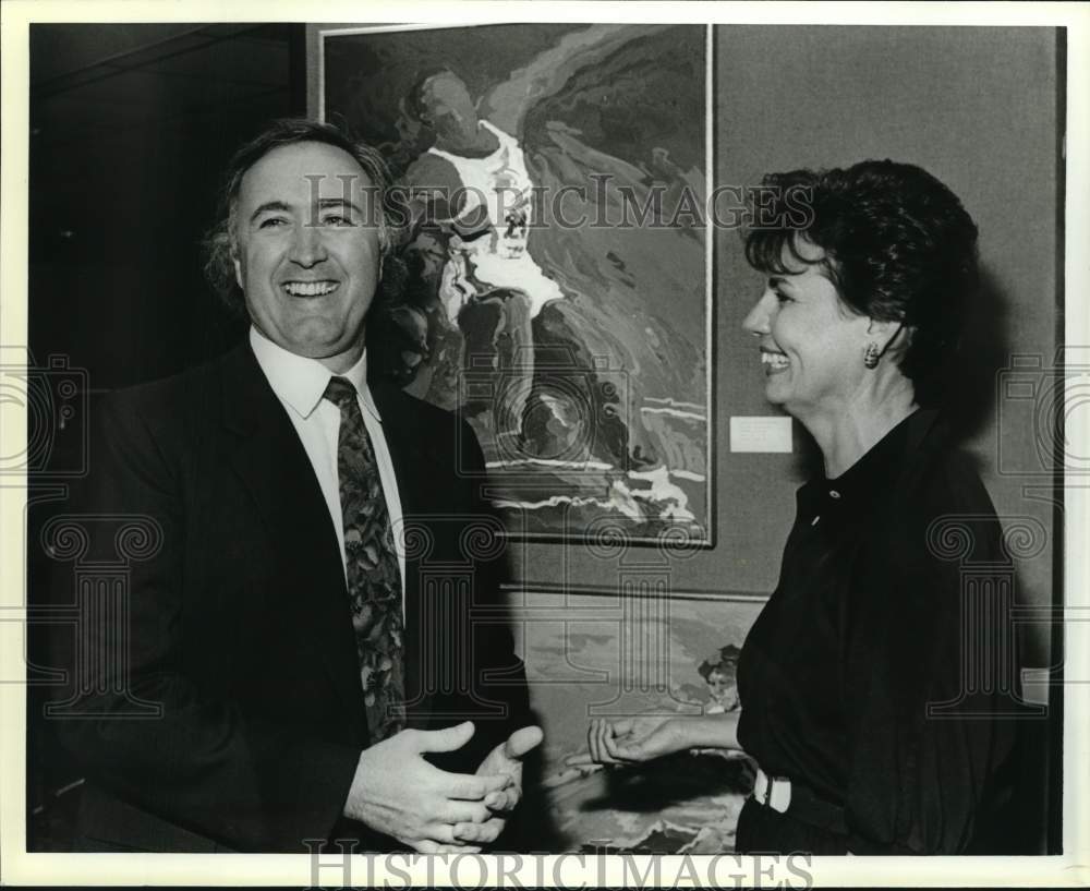 1989 Thom Ricks, with his artwork, &amp; Brenda Grammer, hostess-Historic Images
