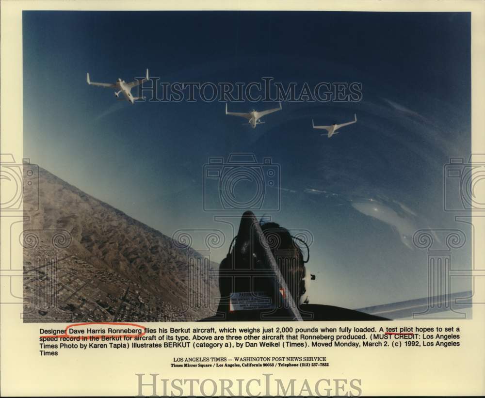 1992 Designer Dave H. Ronneberg flies his Berkut aircraft-Historic Images