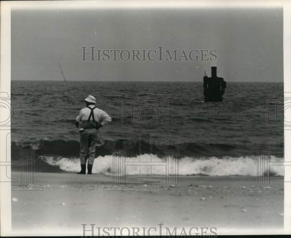 1965 Surf fisherman casting on North Carolina&#39;s Outer Banks-Historic Images