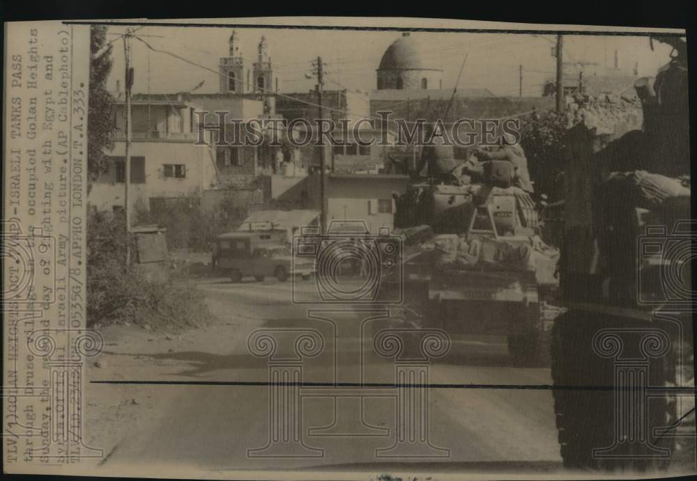 Israeli tanks passing through village in Golan Heights, Israel-Historic Images