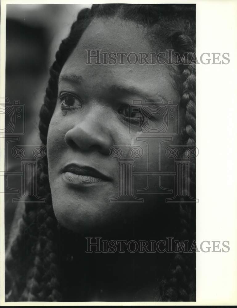 1991 Sonya Harris listening to Jesse Jackson, Texas-Historic Images