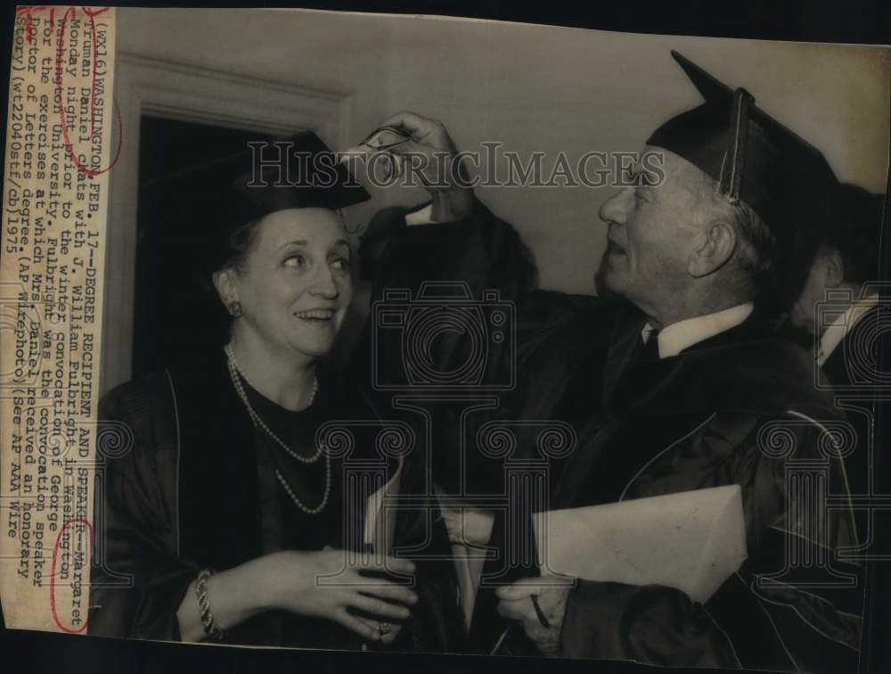 1975 Margaret Truman Daniel given honorary degree by Wm. Fulbright-Historic Images