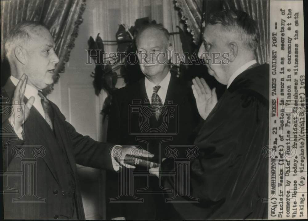 1953 President Eisenhower witnesses Sinclair Weeks oath ceremony-Historic Images