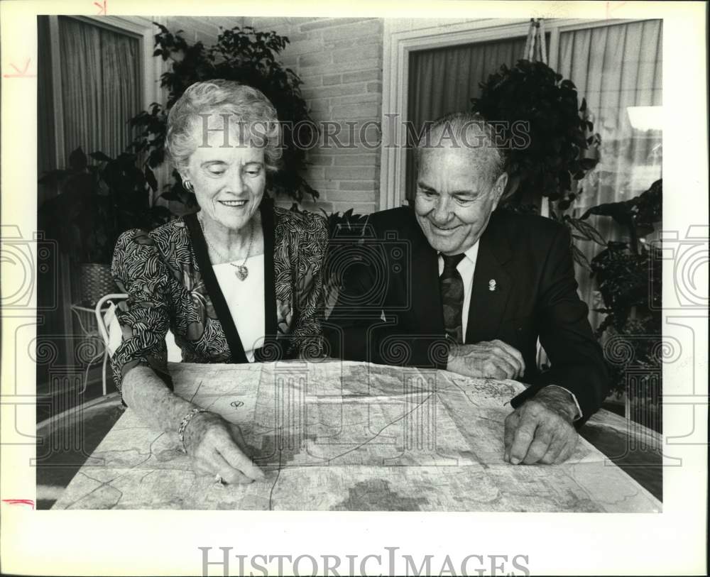 1990 Dorothy & George Wechsler plan trip they won from Beltone-Historic Images