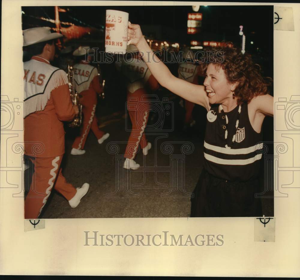 1989 Linda Villarreal cheering University of Texas Band, Texas-Historic Images