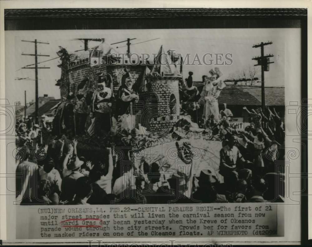 Krewe of Okeanos New Orleans parade crowd beg for favors-Historic Images