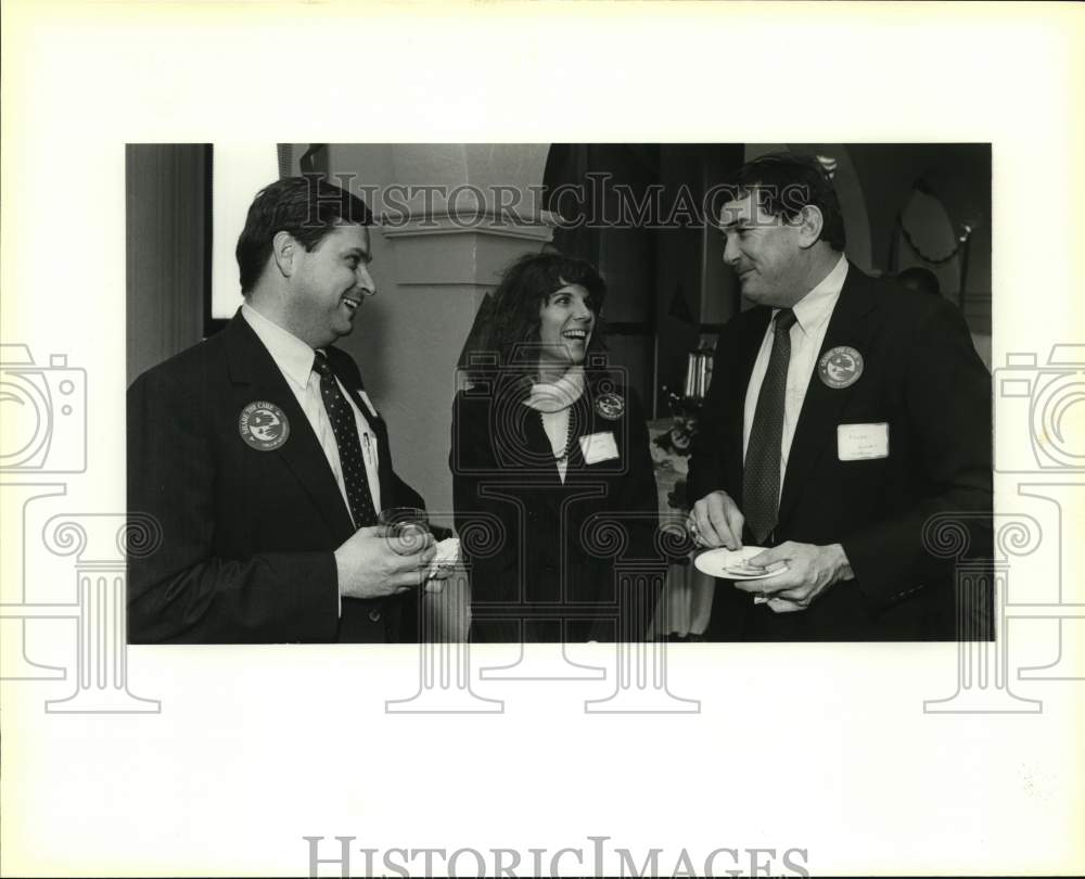 1987 Bob Lyons, Sharon Clark & Roger Harris at YMCA Pep Rally, Texas-Historic Images