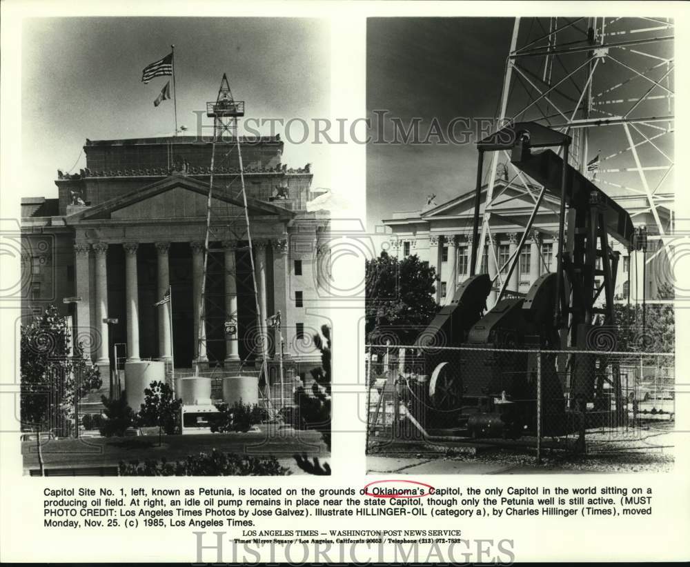 1985 Oklahoma&#39;s Capitol Site &quot;Petunia&quot; located on active oil field-Historic Images