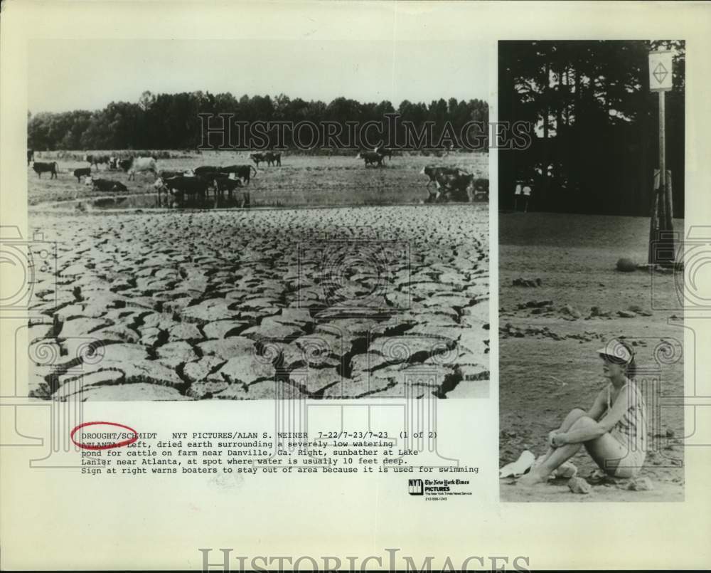 Drought conditions near Danville, Georgia Farm &amp; Dry Lake Lanier-Historic Images