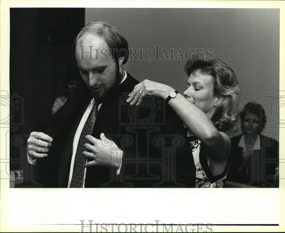 1988 Judge Sid Harle helped by wife Carol - Swearing-in Ceremony-Historic Images