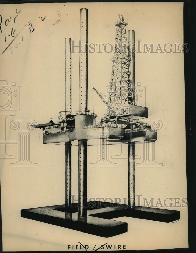 Drawing of oil drilling machine-Historic Images