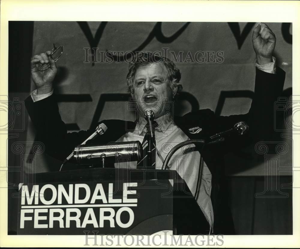 1984 Senator Edward Kennedy addressing crowd at Villita Assembly Hal-Historic Images