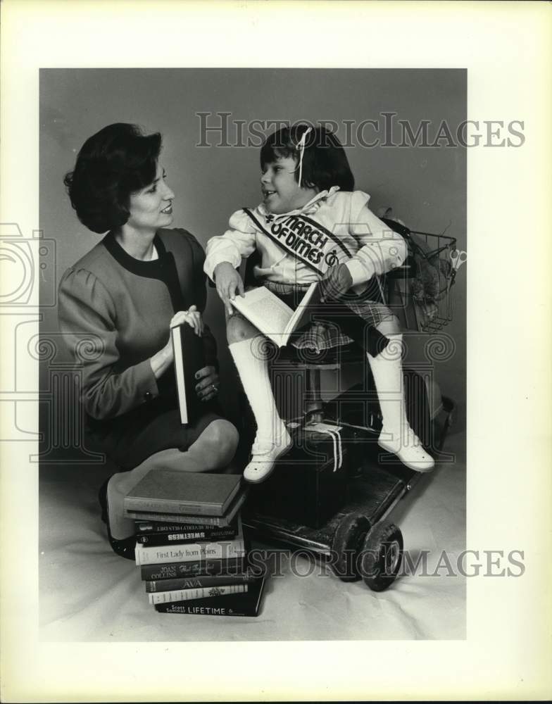 1984 Mary Alice Cisneros and March of Dimes&#39; Amber Grothues visit-Historic Images