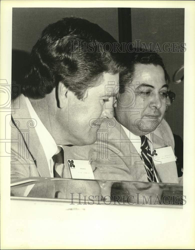 1983 Gib Lewis & Raul Jimenez of Frost Bank- School Finance-Historic Images